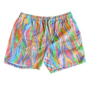 Rowdy Gentlemen men’s swim trunks pocket mesh lined 6” inseam L pink blue swirl